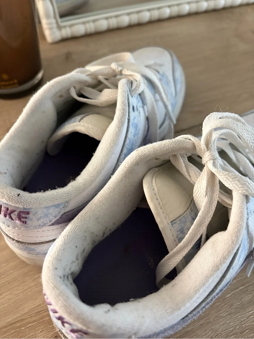 Nike Kids White Nike Dunk with Light Blue Tie-Dye and Purple Swoosh